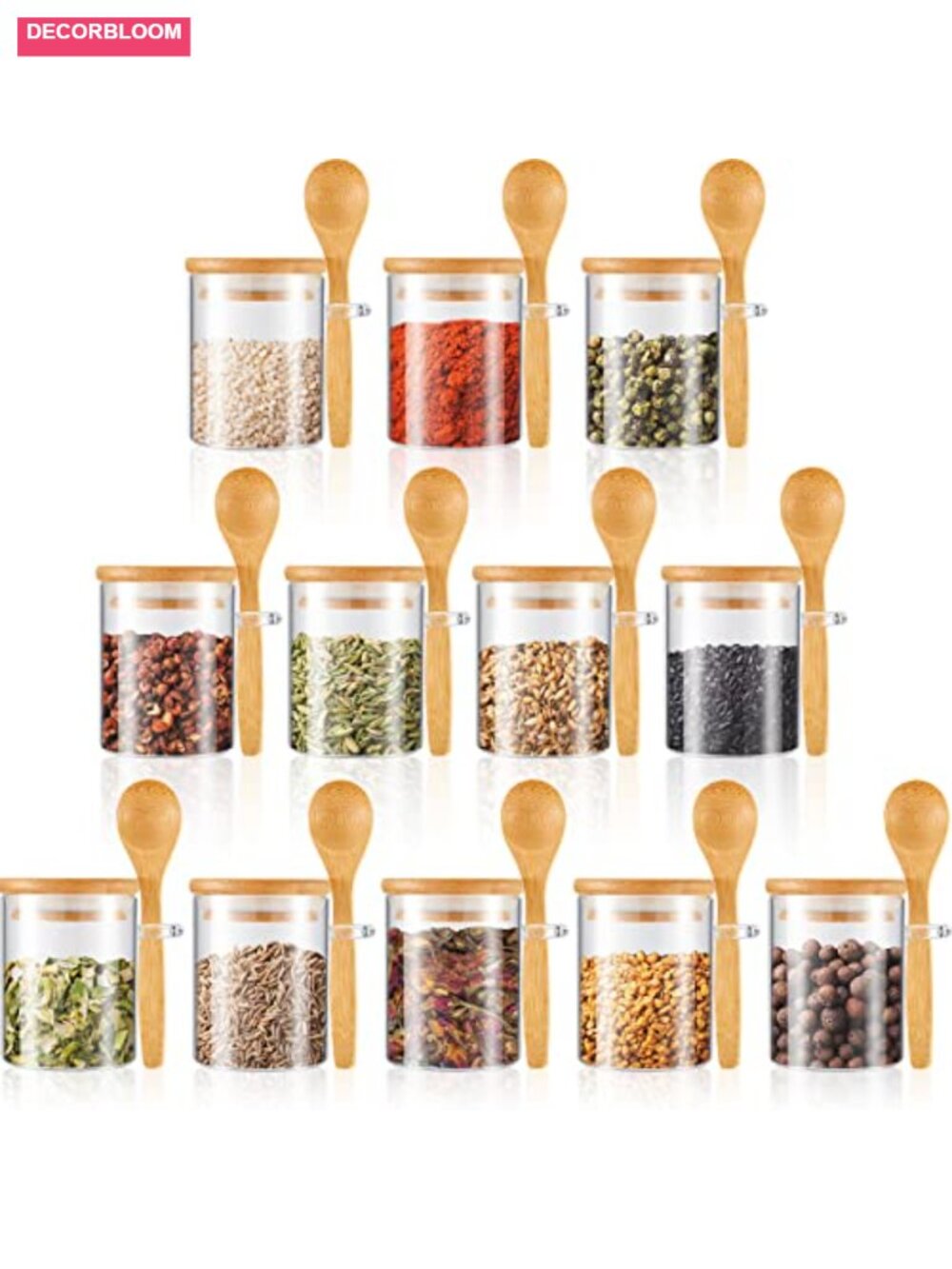 12 Pack 6 oz Glass Spice Jars with Bamboo Lids and Wooden Spoons